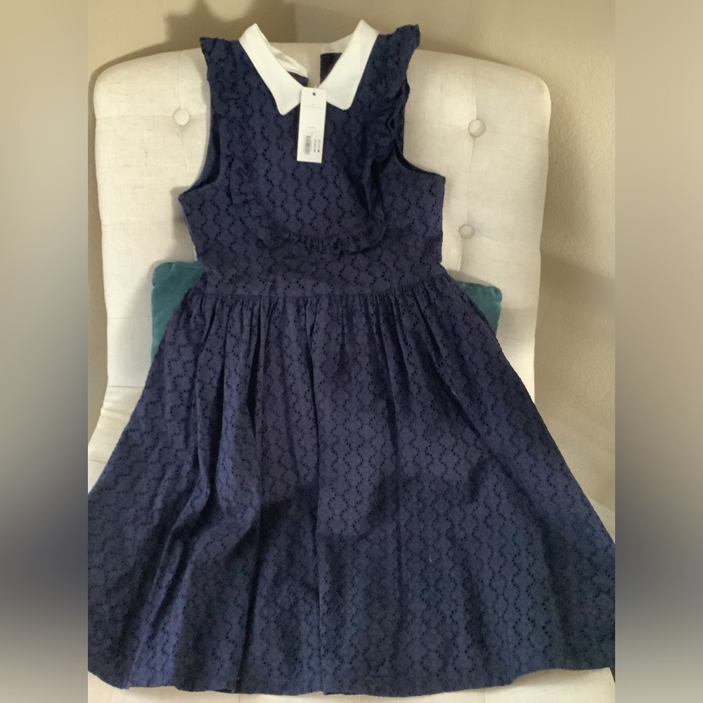 NWT Janie and Jack navy blue eyelet dress size girls size 12